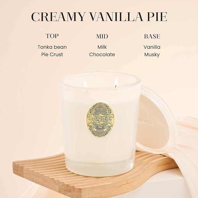 M&SENSE Large Two-Wick Soy Candle | Creamy Vanilla Pie & White | 19.8 oz, 120H Burn Time | Luxury Scented Candle for Relaxation, Gifting, Home Décor | Ideal for Bedroom, Office, Party Ambiance