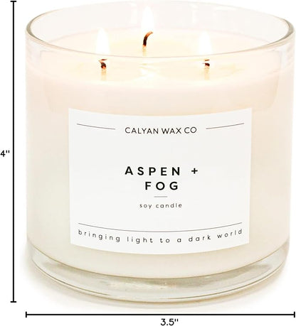 Calyan Wax Co. Aspen & Fog 3 Wick Scented Candle - 43 Hour Burn - Luxury 3 Wick Soy Candles - Non Toxic Soy Wax Candles - Long Lasting Large Glass Jar Candle for Home - 14.9oz