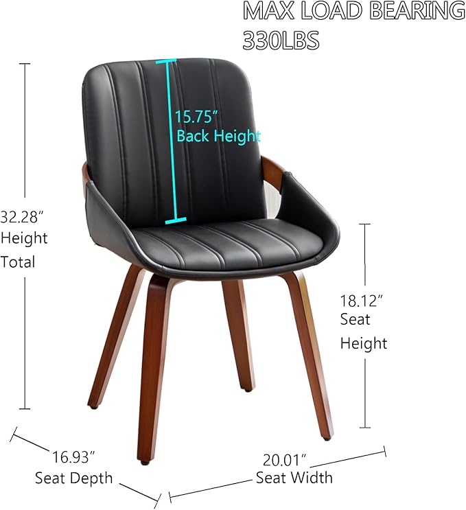Mid Century Modern Faux Leather Upholstered Dining Chairs,Armless Accent Chairs with Sturdy Natural Wood Legs,Bamboo Backrest Support for Kitchen&Dining Room Chairs(1PCS,Black)