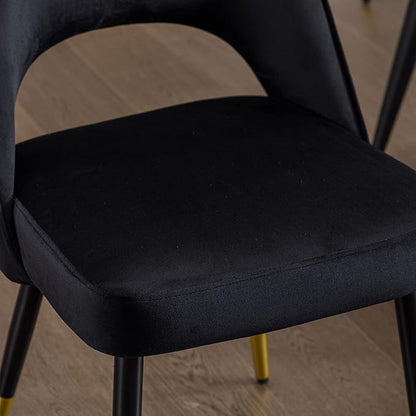 DUOMAY Modern Dining Chair Set of 4 with Open Back, Velvet Upholstered Armless Chair with Metal Frame Side Chair for Kitchen Dining Room Living Room, Black