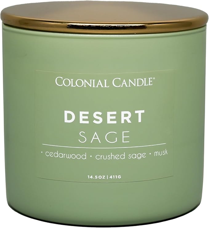 Colonial Candle Desert Sage Scented Jar Candle, Pop of Color Collection, 3 Wick, 14.5 oz - Up to 60 Hours Burn
