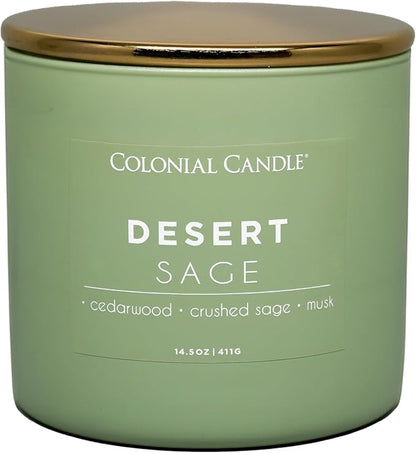 Colonial Candle Desert Sage Scented Jar Candle, Pop of Color Collection, 3 Wick, 14.5 oz - Up to 60 Hours Burn