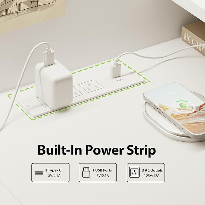 Agilestic L-Shaped Electric Standing Desk, 63x55 Inch Ergonomic Adjustable Height Desk with Storage, Stand Up Corner Desk Sit Stand Computer Table Power Outlet & LED Lights, Office Table, White