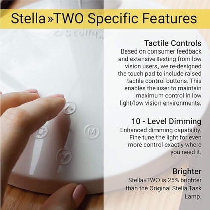 Stella Two Task Lamp, Adjustable Desk Lamp, Dimmable LED Light with Custom Color Temperature for Desk, Home Office, Bedroom, or Living Room, Modern Design for Work, Study, and Reading Needs (12W)