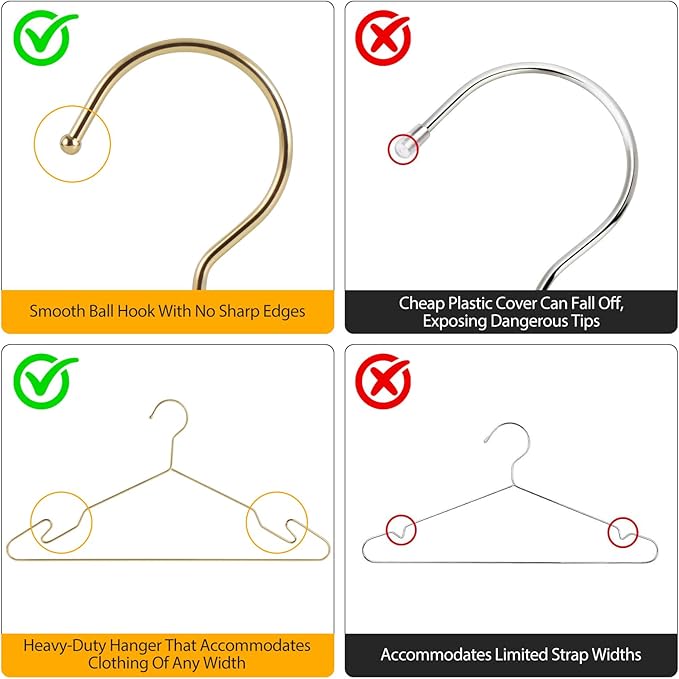 Gold Metal Hangers, 16.5 Inch Smooth and Durable Shirt Dress Hanger, Lightweight and Sturdy Metal Hanger for Suit Jackets and Casual Pants (30 Pack)