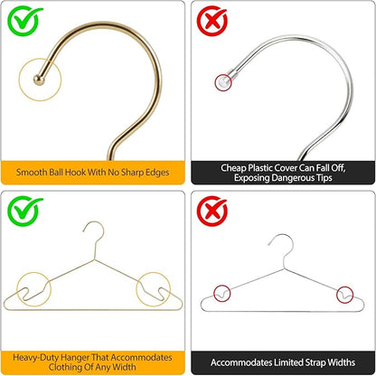Gold Metal Hangers, 16.5 Inch Smooth and Durable Shirt Dress Hanger, Lightweight and Sturdy Metal Hanger for Suit Jackets and Casual Pants (30 Pack)