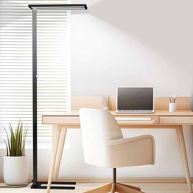 STERREN Eye-Care Led Floor Lamp,76" Tall Office Floor Lamp, 105W Black Modern Free-Standing Lamp,11100LM Bright Reading Lamp for Study Room,Living Room,Meeting Room,4000K