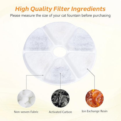 BOORCA Cat Water Fountain Filters, 6 Pieces Triple Filtration System Replacement Filter Fit for 84oz/2.5L Cat Pet Fountain, 6 Filtration System and 2 Pre-Filter Sponges