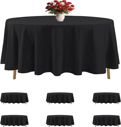 6 Pack Black Round Tablecloths 108 Inches Table Cloth Stain and Wrinkle Resistant Washable Polyester Table Cover Fabric for Party, Wedding,Dining,and Banquet Decoration