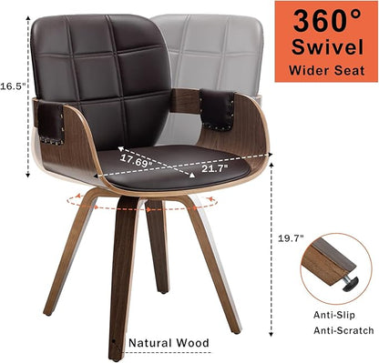 Set of 4 Swivel Walnut Dining Chairs - Mid Century Dining Chairs with Arm and Curved Back, Walnut Craftsmanship, Bentwood Structure, Perfect for Living Room/Reception/Restaurant/Kitchen (Coffee Brown)