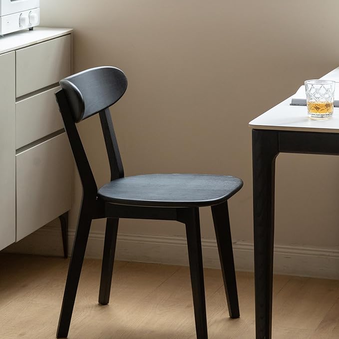 Set of 2 Black Wood Dining Chairs,FAS Grade Oak Dining Chairs, Sturdy Outer Sword-Leg Design in Black Finish for Restaurant, Cafe, and Modern Home Kitchen,Easy Assembly,400 lb Capacity