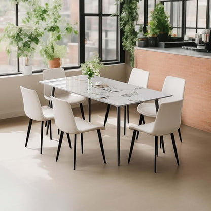 Dining Chairs with Comfortable Backrest and Sturdy Metal Legs, Modern Upholstered PU Leather Kitchen & Office Chairs for Dining Room, Restaurant Or Living Room (White, 8-Set)