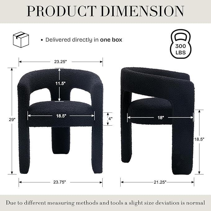 Modern Sherpa Barrel Dining Chair Upholstered Faux Fur Dining Room Chair with Arm Comfy Accent Side Chair for Kitchen/Living Room/Reception, Black