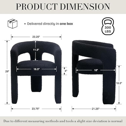 Modern Sherpa Barrel Dining Chair Upholstered Faux Fur Dining Room Chair with Arm Comfy Accent Side Chair for Kitchen/Living Room/Reception, Black