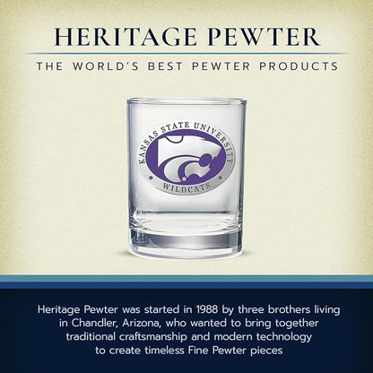 Heritage Pewter Kansas State University Wildcats Double Old Fashion | Double Rocks Glass 14 OZ for Liquor | Expertly Crafted Pewter Glass