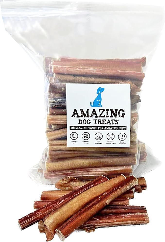 Amazing Dog Treats - 6 Inch Extra Thick Bully Sticks (100 Count) - Bulk Bully Sticks for Dogs - No Hide Bully Stick Dog Bones