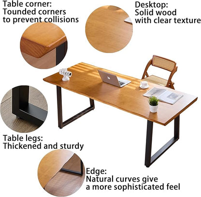 Solid Wood Administrative Computer Desk - Rustic Style Large Office Desk, Modern Minimalist Workstation for Home, Ideal for Learning, Writing, and Professional Use (Dark Yellow, 78.74in)