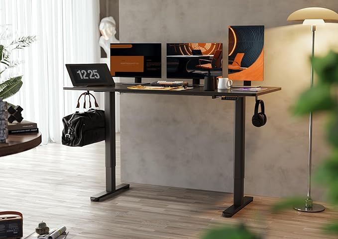 Claiks Electric Standing Desk, Adjustable Height Stand up Desk, 63x24 Inches Sit Stand Home Office Desk with Splice Board, Black Frame/Black Top