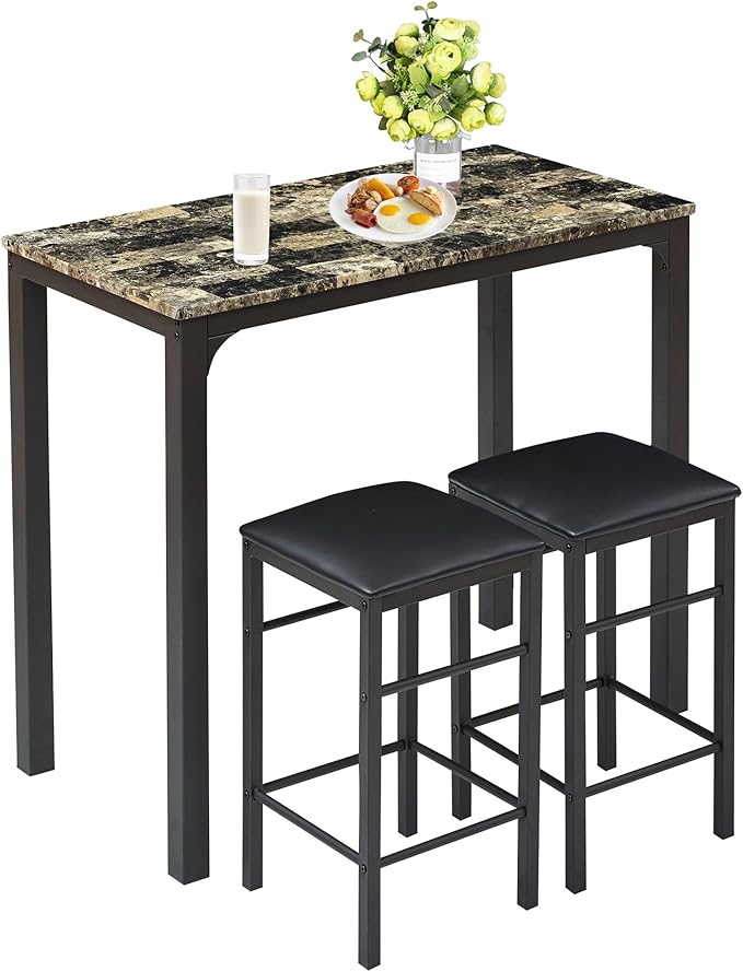 VECELO 3 Piece Dining Table Set for 2, Kitchen Table Set with 2 Chairs for Small Space, Space-Saving and Modern Design, Apartment, Easy to Assemble,Classic Brown