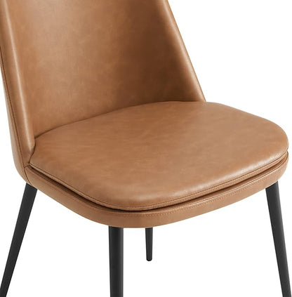 CHITA Mid-Century Padded Dining Chair, Modern Upholstered Faux Leather Dining Room Chair Set of 2 with Metal Legs,Saddle Brown