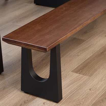 Walnut Color Long Bench Solid Wood Top Metal Legs U-Shaped Design Durable Sturdy Dining Bench Ideal for Office Home Restaurant Patio Multiple (Bench, 78.74in)