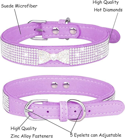 Bling Dog Collar for Small Medium Large Dogs, Crown Rhinestone Dog Collars for Girl and boy Dog, Diamond Puppy Collars, Adjustable Leather Suede SOFE Cat Collar (XS(8.2"-10.6"/21CM-27CM), Purple2)