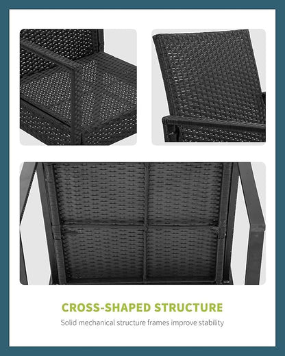 FDW 3 Pieces Outdoor Patio Furniture Wicker Bistro Rattan Chair Conversation Sets for Yard Lawn Balcony Poolside Backyard,Black