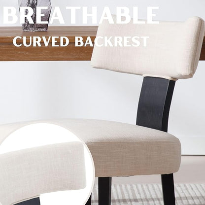 Linen Dining Chairs Set of 4 Modern Dining Chair with Black Wood Legs, Upholstered Dining Chairs for Dining Room, Kitchen, Vanity, Living Room, Beige