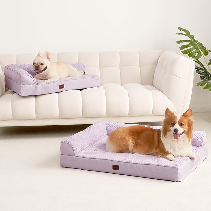 EHEYCIGA Memory Foam Dog Bed for Crate, L Plus Orthopedic Dog Bed, Lilac | Washable Removable Cover, Waterproof Flat Pet Sofa Couch with Nonskid Bottom, 41x27x6.5