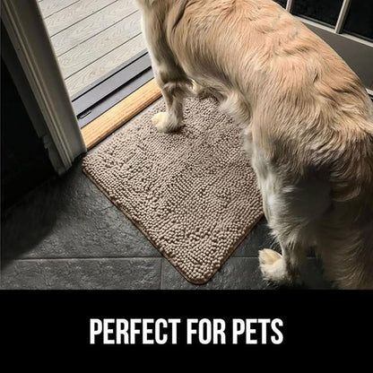 GORILLA GRIP SoakSTOPPER Dog Door Mat, 30x20 Machine Washable Rug Absorbent Doormat Captures Moisture Mud Dirt, Quick Dry Soft Chenille Entryway Rugs Indoor Entrance Mats for Dog Paws, Beige
