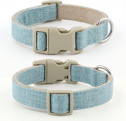 Plutus Pet Cotton Hemp Dog Collar and Leash Set, Adjustable Collar for Small, Medium, and Large Dogs, Heavy Duty and Soft on Skin, Light Blue, M