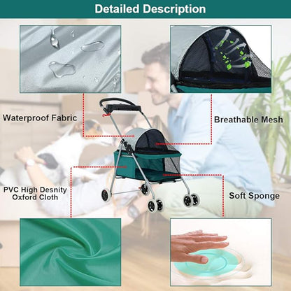 BestPet Pet Stroller Cat Dog Stroller Travel Folding Carrier,Teal