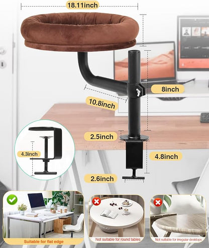 Cat Bed for Desk,Keeps Kitten Close and Workspace Clear Cat Bed,Height Adjustable and Rotatable,Drilling-Free(Unheated Brown,18.5" Lx17.5 Wx17.5 W)