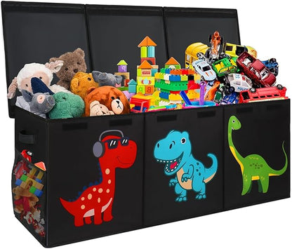 Extra Large Toy Box, Collapsible Sturdy Toy Storage Organizer with Lids, Dinosaur Toy Box for Boys Girls, 40"x16"x16" Kids Toy Chest Bin Baskets for Living Room, Playroom, Bedroom, Nursery, Black