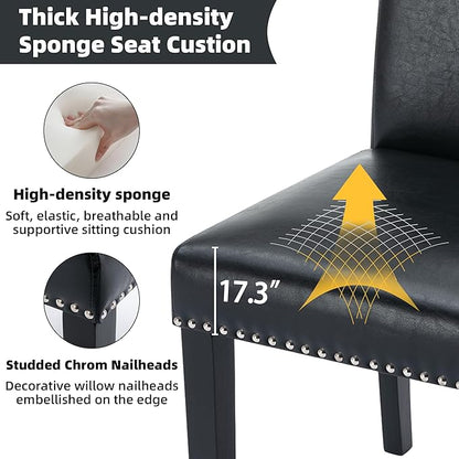 Westice Dining Room Chairs Set of 4 Upholstered PU Leather Kitchen Chairs Dining Room Side Chair with Nailhead Trim and Rubber Wood Legs for Small Space Apartment, Black