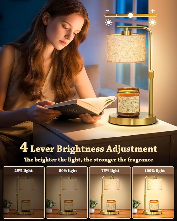 Candle Warmer Lamp with Timer Dimmer, Height Adjustable Candle Wax Warmer Candle Lamp for Jar Candles with 2 Bulbs, House Warming Gift for Home Room Decor, Birthday Gifts for Women Mom (Gold)