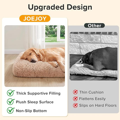 JOEJOY Large Dog Bed Crate Pad, Deluxe Plush Washable Dog Beds Fulffy Soft Kennel Pad Anti-Slip Pet Sleeping Mat for Large Medium Small Dogs, 35" x 23", Beige
