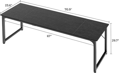 Huuger Computer Desk, 70 Inch Office Desk, Gaming Desk with Storage, Writing Desk Work Desk for Home Office, Study, Long Simple Desk, Large Legroom, Metal Frame, Black