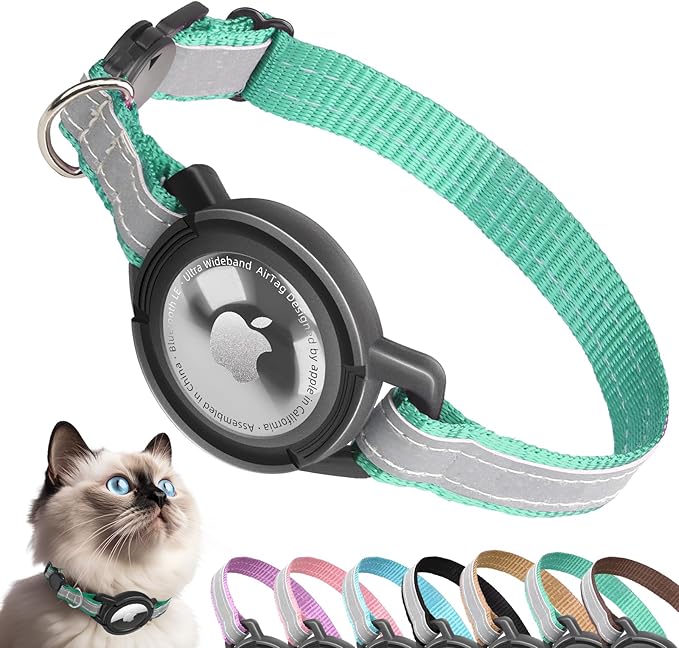 Airtag Cat Collar Breakaway, Odokele Reflective Cats Collars with Apple Air Tag Holder for Kitten, Cat GPS Tracker Adjustable Collars with Safety Quick Release Buckle for Kitties and Puppies - Teal