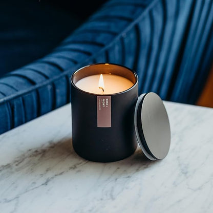 Calyan Wax Co. Rose & Peony Scented Candle - 75 Hour Burn - Luxury Non Toxic Soy Wax Candles - Long Lasting Black Tumbler Jar Candle for Home - 10.2oz