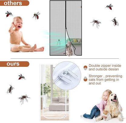 Dixutzi Reinforced Cat Screen Door Fits Door Size 36''x 80'', Heavy Duty Pets Proof Screen Door with Zipper, Prevent Dogs Cats Running Out from Home (White)