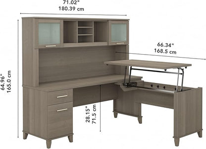 Bush Furniture Somerset 72W 3 Position Sit to Stand L Shaped Desk with Hutch in Ash Gray | Adjustable Height Table for Home Office