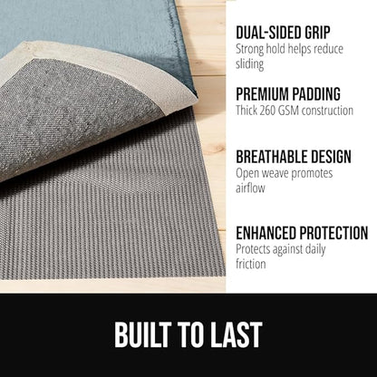 GORILLA GRIP Premium Dual Sided Extra Thick Rug Gripper Pad for Hardwood Floors, Breathable Slip Resistant Pad Grips Under Carpet Area Rugs for Hard Surface Floor Protection, Easy Trim Mats, 2x3, Grey