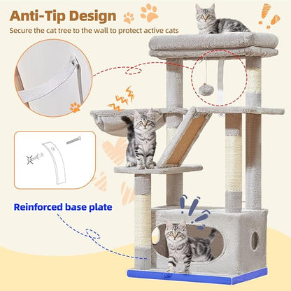 Taoqimiao Cat Tree,38.2-Inch Cat Tower for Indoor Cats,Suitable for Kittens with Luxurious cat condo with Adjustable Baskets and Luxurious Perch Light Gray MS029SW