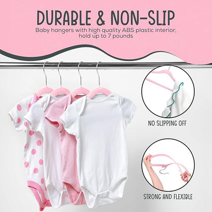 25 Premium Baby Velvet Hangers - 11.8 Inches Non-Slip & Ultra-Slim Baby Hangers for Space-Saving & Children Clothes - 360 Swivel Hook, Strong & Durable Infant & Toddler Clothes Hanger - Pink