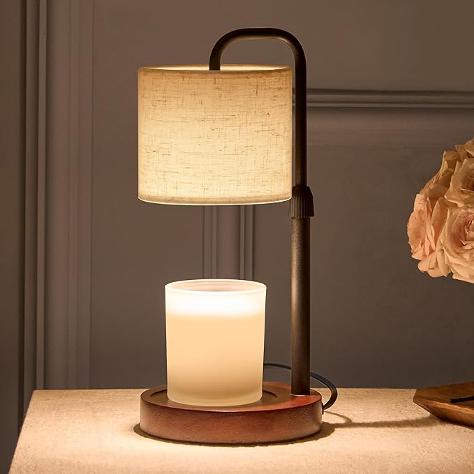 Candle Warmer Lamp with Timer, Dimmable Wax Warmer Candle Lamp for Jar Candle with 2 Bulbs, Christmas Birthday Gifts for Women Mom, Home Decor for Room, Bedroom, Kitchen-Linen Fabric