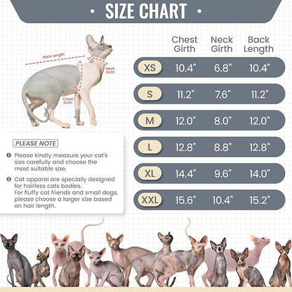 DENTRUN Sphynx Hairless Cats Shirt Pullover Kitten T-Shirts, Breathable Cat Wear Turtleneck Sweater Adorable Cat's Clothes Vest Pajamas Jumpsuit