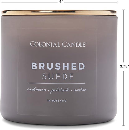 Colonial Candle Brushed Suede Scented Jar Candle, Pop of Color Collection, 3 Wick, Grey, 14.5 oz - Up to 60 Hours Burn