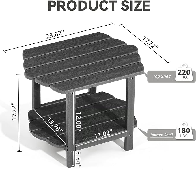 Small Outdoor Side Tables Modern 2-Tier Adirondack Table Rustic End Table HDPE Storage Shelf Industrial Corner Rectangle Coffee Table for Patio Garden Balcony Backyard Pool Farmhouse Home Grey