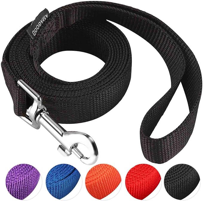 AMAGOOD 6 FT Puppy/Leash, Strong Traditional Style with Easy to Use Collar Hook, Great for Small, Medium and Large Dogs (3/4 in x 6 ft, Black)